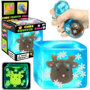 Blue Squeeze Cube with Luminous Devil Fish Inside，Squishy Stress Fidget Gummy Toys ，Glow in The Dark Animal Maltose Sensory Toys for Kids Autism , Stress Balls for Anxiety Stress Relief in Kuwait