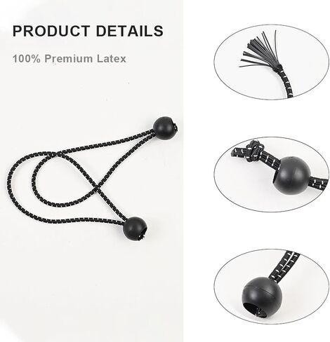 30 PCS Ball Bungee Cord, Heavy Duty Tie Down Cord, Tarp Canopy Bungee Balls for Camping, Tents, Cargo, Holding Wire and Hoses (6 Inch, Black-White) in Saudi Arabia