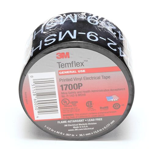 3M Temflex Mining-Grade Vinyl Electrical Tape 1700P, 1-1/2 in x 44 ft,Printed, Black, 1 roll/carton in Saudi Arabia