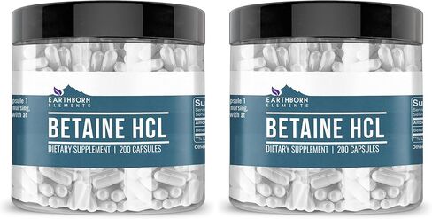 Earthborn Elements Betaine HCL، 200 كبسولة، تم اختبارها معمليًا، بدون حشو أو إضافات in Kuwait
