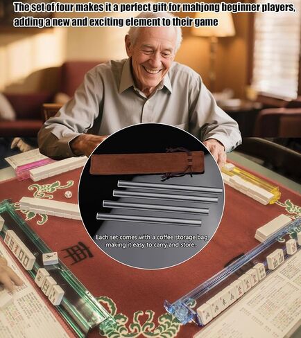 Clear Mahjong Line Finder with 2X Magnification,Set of 4 Ruler with Coffee Storage Bag, Ideal Gift for Beginner Players and Elderly Enthusiasts in Saudi Arabia
