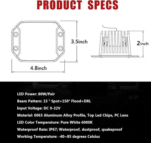 Flush Mount LED Pods with DRL, 2pcs 5Inch 80W Driving Lights Spot Flood Combo Beam Backup Bumper Lights for Trucks UTV ATV SUV Boat 4x4 Car … in Saudi Arabia