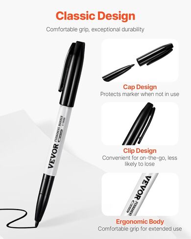 VEVOR Permanent Markers, 36 Pack Black Permanent Marker Set, Quick Drying & Fade Resistant, Fine Point Markers for Plastic, Paper, Metal, and More in Saudi Arabia