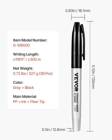 VEVOR Permanent Markers, 36 Pack Black Permanent Marker Set, Quick Drying & Fade Resistant, Fine Point Markers for Plastic, Paper, Metal, and More in Saudi Arabia