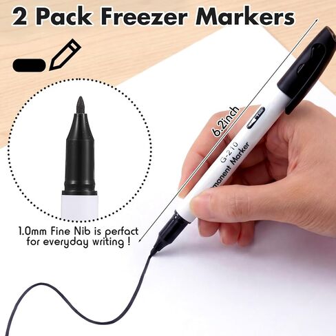 Janlaugh 2 Pcs Freezer Permanent Markers Waterproof Fast Drying Labels 1.0mm Chisel Fine Point Tips Food & Fridge Labels Markers Pen(Black and Blue) in Saudi Arabia