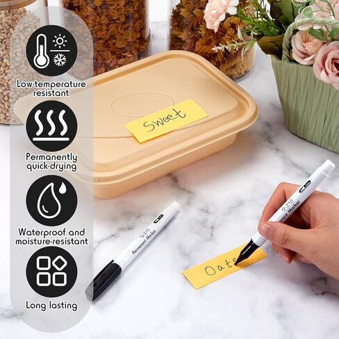 Janlaugh 2 Pcs Freezer Permanent Markers Waterproof Fast Drying Labels 1.0mm Chisel Fine Point Tips Food & Fridge Labels Markers Pen(Black and Blue) in Saudi Arabia
