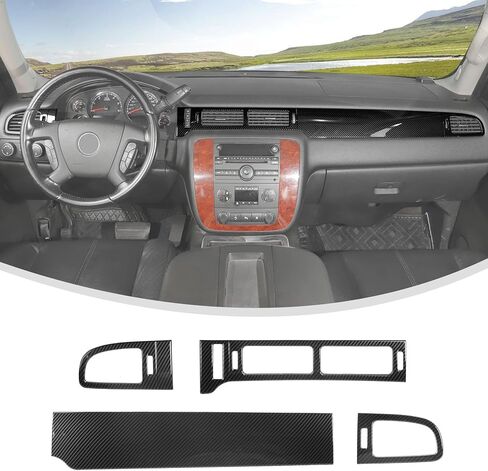 أغطية فتحات تهوية لوحة القيادة من ألياف الكربون من Linskip متوافقة مع 2007-2013 Chevy Silverado & GMC Sierra 1500 2500HD 3500HD، زخرفة لهجة التحكم في المناخ، الملحقات الداخلية in Saudi Arabia