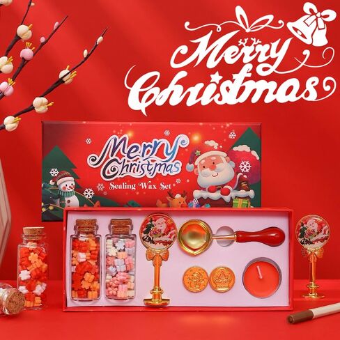 1 Pack Christmas Wax Seal Stamp Kit with Gift Box, Wax Seal Beads, 3 Wax Seal Stamps, Wax Seal Metallic Pen, Wax Seal Kit for Gift Wrapping, Envelope Sealing, Party Invitation (Red, Bells) in Saudi Arabia