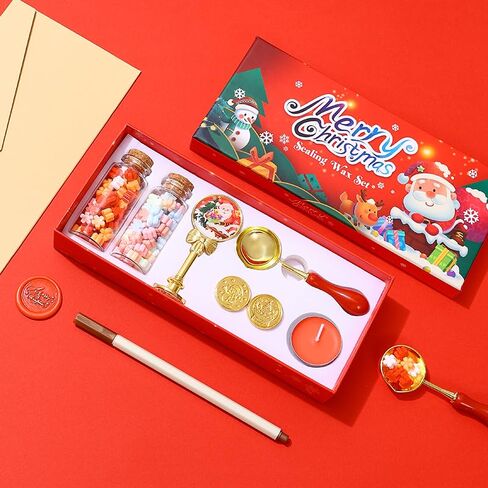 1 Pack Christmas Wax Seal Stamp Kit with Gift Box, Wax Seal Beads, 3 Wax Seal Stamps, Wax Seal Metallic Pen, Wax Seal Kit for Gift Wrapping, Envelope Sealing, Party Invitation (Red, Bells) in Saudi Arabia