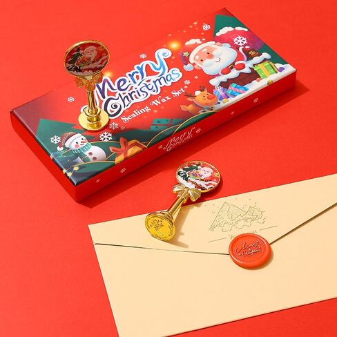 1 Pack Christmas Wax Seal Stamp Kit with Gift Box, Wax Seal Beads, 3 Wax Seal Stamps, Wax Seal Metallic Pen, Wax Seal Kit for Gift Wrapping, Envelope Sealing, Party Invitation (Red, Bells) in Saudi Arabia