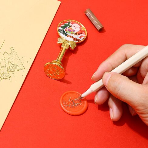 1 Pack Christmas Wax Seal Stamp Kit with Gift Box, Wax Seal Beads, 3 Wax Seal Stamps, Wax Seal Metallic Pen, Wax Seal Kit for Gift Wrapping, Envelope Sealing, Party Invitation (Red, Bells) in Saudi Arabia