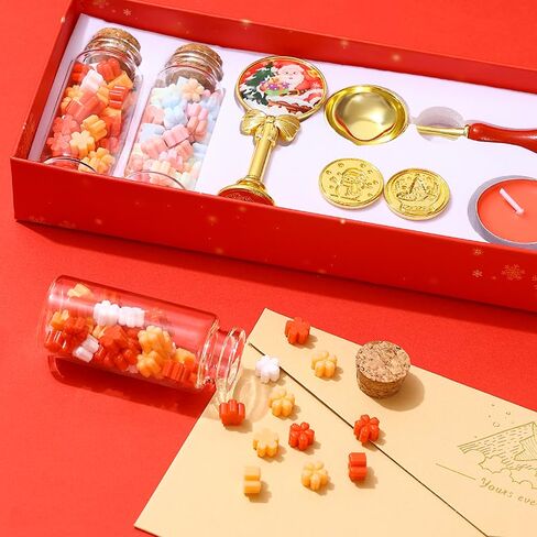 1 Pack Christmas Wax Seal Stamp Kit with Gift Box, Wax Seal Beads, 3 Wax Seal Stamps, Wax Seal Metallic Pen, Wax Seal Kit for Gift Wrapping, Envelope Sealing, Party Invitation (Red, Bells) in Saudi Arabia