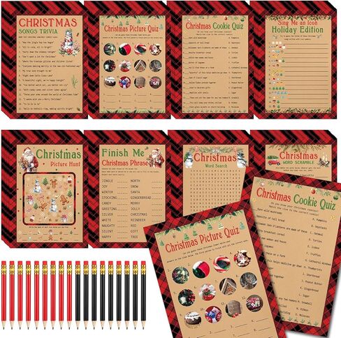 232 Pcs Christmas Trivia Party Games Set Include 207 Xmas Games Question Answer Paper Cards 25 Pencils for Holiday Festival Guessing Activity Party Supplies, 25 Players(Stripe) in Kuwait