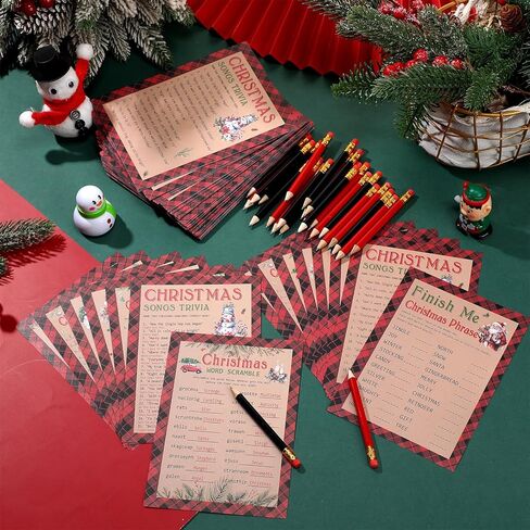 232 Pcs Christmas Trivia Party Games Set Include 207 Xmas Games Question Answer Paper Cards 25 Pencils for Holiday Festival Guessing Activity Party Supplies, 25 Players(Stripe) in Kuwait