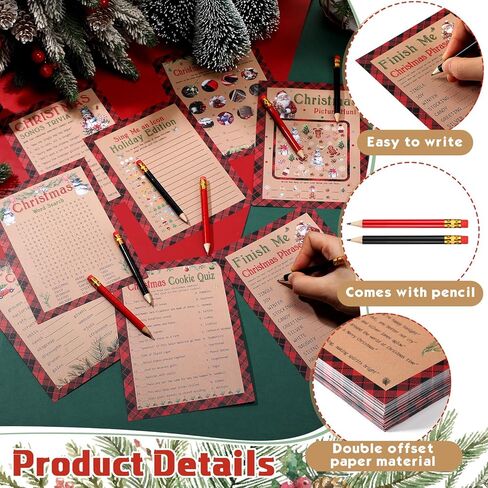 232 Pcs Christmas Trivia Party Games Set Include 207 Xmas Games Question Answer Paper Cards 25 Pencils for Holiday Festival Guessing Activity Party Supplies, 25 Players(Stripe) in Kuwait