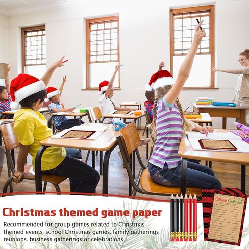 232 Pcs Christmas Trivia Party Games Set Include 207 Xmas Games Question Answer Paper Cards 25 Pencils for Holiday Festival Guessing Activity Party Supplies, 25 Players(Stripe) in Kuwait