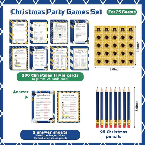 232 Pcs Christmas Trivia Party Games Set Include 207 Xmas Games Question Answer Paper Cards 25 Pencils for Holiday Festival Guessing Activity Party Supplies, 25 Players(Stripe) in Saudi Arabia