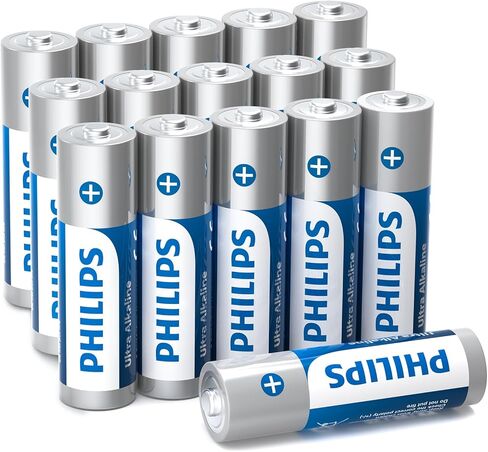 Philips AA Batteries 16 Pack Alkaline Double A Battery 1.5V Ultra Long Lasting 2A Batteries-10-Year Shelf Life （Non-Rechargeable in Saudi Arabia