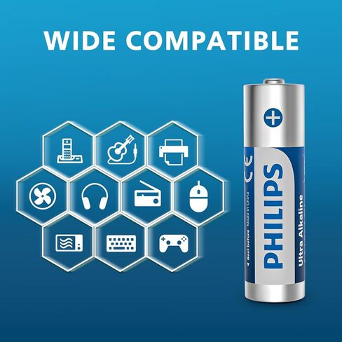 Philips AA Batteries 16 Pack Alkaline Double A Battery 1.5V Ultra Long Lasting 2A Batteries-10-Year Shelf Life （Non-Rechargeable in Saudi Arabia