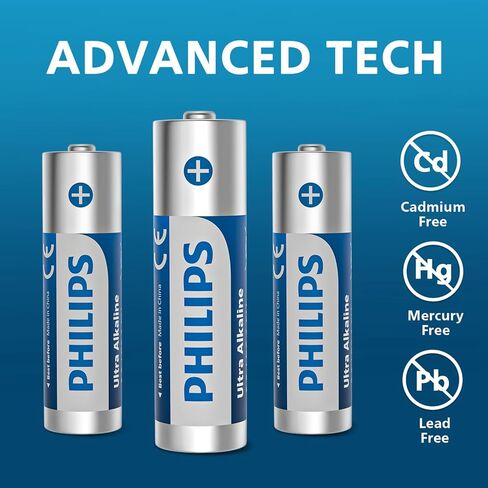 Philips AA Batteries 16 Pack Alkaline Double A Battery 1.5V Ultra Long Lasting 2A Batteries-10-Year Shelf Life （Non-Rechargeable in Saudi Arabia