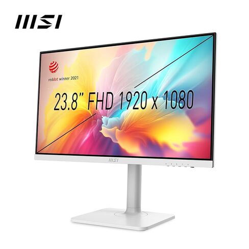 شاشة كمبيوتر MSI Modern MD2412PW مقاس 24 بوصة IPS 1920 × 1080 (FHD)، 100 هرتز، مزامنة تكيفية، جاهزة لـ HDR، HDMI، توصيل طاقة USBC 15 وات، مكبر صوت، قابل للتركيب على VESA، ارتفاع قابل للتعديل، 1 مللي ثانية، أبيض in Kuwait