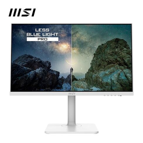 شاشة كمبيوتر MSI Modern MD2412PW مقاس 24 بوصة IPS 1920 × 1080 (FHD)، 100 هرتز، مزامنة تكيفية، جاهزة لـ HDR، HDMI، توصيل طاقة USBC 15 وات، مكبر صوت، قابل للتركيب على VESA، ارتفاع قابل للتعديل، 1 مللي ثانية، أبيض in Kuwait