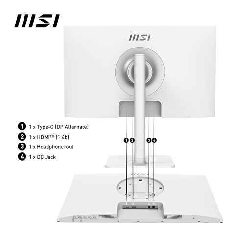 شاشة كمبيوتر MSI Modern MD2412PW مقاس 24 بوصة IPS 1920 × 1080 (FHD)، 100 هرتز، مزامنة تكيفية، جاهزة لـ HDR، HDMI، توصيل طاقة USBC 15 وات، مكبر صوت، قابل للتركيب على VESA، ارتفاع قابل للتعديل، 1 مللي ثانية، أبيض in Kuwait