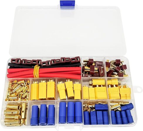 102Pcs T-Plug / XT60 / XT90 / EC3 / EC5 / 3.5mm Banana Plug Male Female Adapter Connectors with Heat Shrink Tubing for RC Lipo Battery Charger Electronic Speed Control ESC Motor in Saudi Arabia