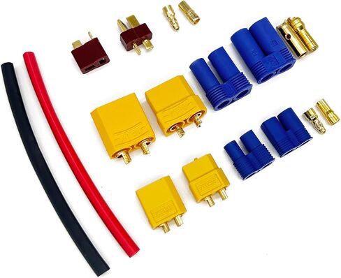 102Pcs T-Plug / XT60 / XT90 / EC3 / EC5 / 3.5mm Banana Plug Male Female Adapter Connectors with Heat Shrink Tubing for RC Lipo Battery Charger Electronic Speed Control ESC Motor in Saudi Arabia