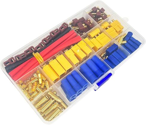 102Pcs T-Plug / XT60 / XT90 / EC3 / EC5 / 3.5mm Banana Plug Male Female Adapter Connectors with Heat Shrink Tubing for RC Lipo Battery Charger Electronic Speed Control ESC Motor in Saudi Arabia