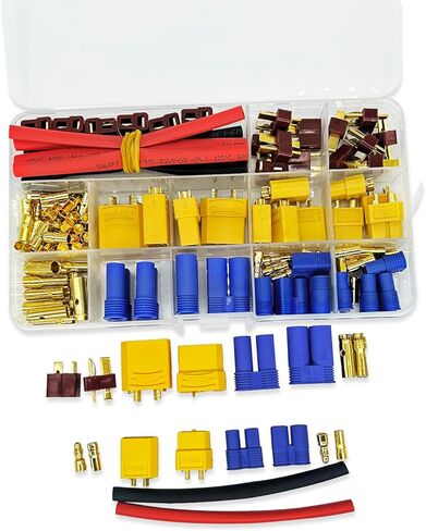 102Pcs T-Plug / XT60 / XT90 / EC3 / EC5 / 3.5mm Banana Plug Male Female Adapter Connectors with Heat Shrink Tubing for RC Lipo Battery Charger Electronic Speed Control ESC Motor in Saudi Arabia