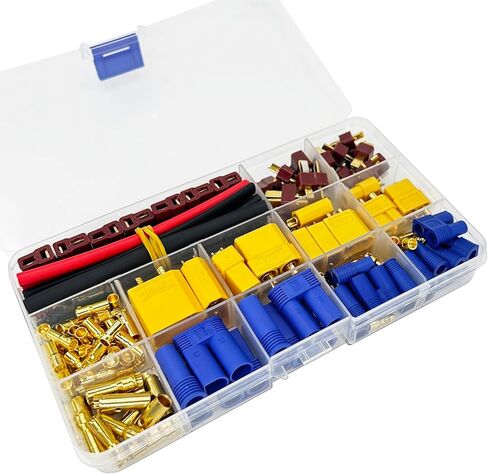 102Pcs T-Plug / XT60 / XT90 / EC3 / EC5 / 3.5mm Banana Plug Male Female Adapter Connectors with Heat Shrink Tubing for RC Lipo Battery Charger Electronic Speed Control ESC Motor in Saudi Arabia