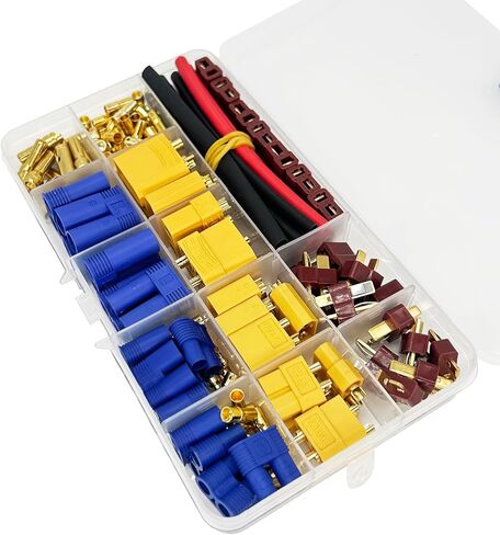 102Pcs T-Plug / XT60 / XT90 / EC3 / EC5 / 3.5mm Banana Plug Male Female Adapter Connectors with Heat Shrink Tubing for RC Lipo Battery Charger Electronic Speed Control ESC Motor in Saudi Arabia