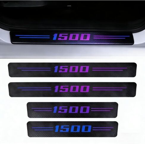 واقيات عتبة الباب وحاميات لشاحنة رام 1500، واقي دخول ألواح من الجلد من ألياف الكربون، ديكور داخلي للسيارة، ملحقات السيارة، إصدار مطول، 4 قطع (أزرق) in Saudi Arabia