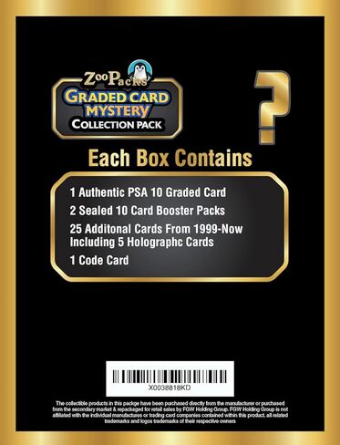 Pokemon TCG Graded Card Mystery Power Pack - الإصدار الذهبي - 1 بطاقة PSA 10 متدرجة + 25 بطاقة إضافية مع 5 Holofoils + 1 بطاقة مختومة من الإصدار الأول + 2 حزم معززة مختومة + 1 بطاقة رمز in Kuwait