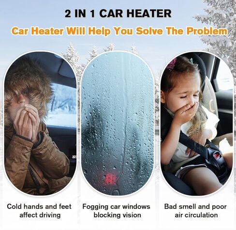 Portable Car Heater, 2-in-1 Car Defroster with 360° Rotation for Instant Windshield Defogging Demisting, Fast Heating & Cooling Fan for All 12V Vehicles, Trucks, RV in Saudi Arabia