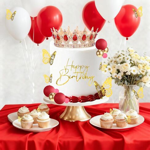AMZVALU Crown Cake Topper, Happy Birthday Cake Toppers Pink Crown Balls Candles Gold Butterflies, Corona Para Pastel, Cake Decorations for Women Princess Queen Birthday Party Wedding (Rose Gold) in Saudi Arabia