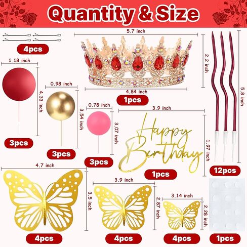 AMZVALU Crown Cake Topper, Happy Birthday Cake Toppers Pink Crown Balls Candles Gold Butterflies, Corona Para Pastel, Cake Decorations for Women Princess Queen Birthday Party Wedding (Rose Gold) in Saudi Arabia