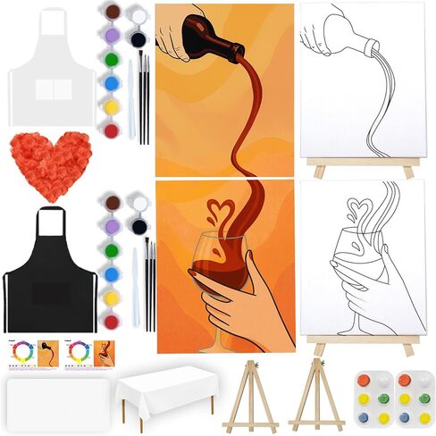 PAILIM 2 Pack Sip and Paint Kit for Adults Couples Painting Kit Pre Drawn Canvas to Paint at Home Date Night Party Favor Supplies Art Painting Set Couples Activity 8x10 Pour Wine in Kuwait