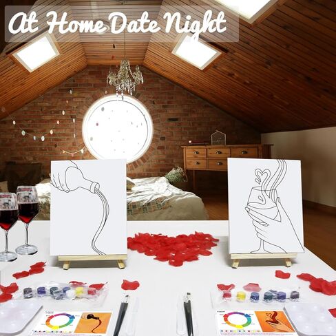 PAILIM 2 Pack Sip and Paint Kit for Adults Couples Painting Kit Pre Drawn Canvas to Paint at Home Date Night Party Favor Supplies Art Painting Set Couples Activity 8x10 Pour Wine in Kuwait