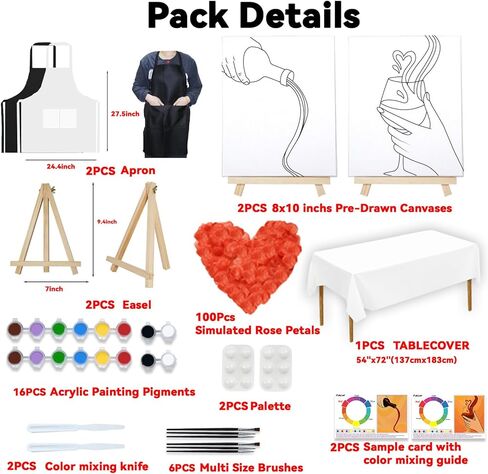 PAILIM 2 Pack Sip and Paint Kit for Adults Couples Painting Kit Pre Drawn Canvas to Paint at Home Date Night Party Favor Supplies Art Painting Set Couples Activity 8x10 Pour Wine in Kuwait