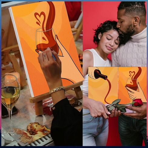 PAILIM 2 Pack Sip and Paint Kit for Adults Couples Painting Kit Pre Drawn Canvas to Paint at Home Date Night Party Favor Supplies Art Painting Set Couples Activity 8x10 Pour Wine in Kuwait