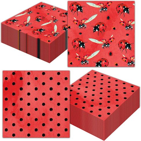40Pcs Ladybug Disposable Paper Napkins Fancy Cute Ladybug Lunch Dinner Tableware Disposable Paper Napkin Black Red Little Lady Beetle Party Themed for Girls Boys Birthday Baby Shower Party Supplies in Saudi Arabia