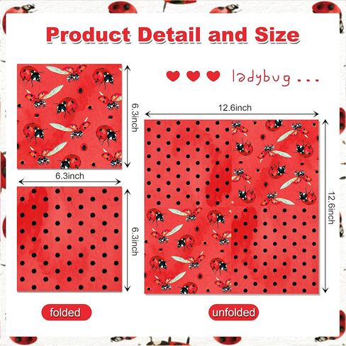 40Pcs Ladybug Disposable Paper Napkins Fancy Cute Ladybug Lunch Dinner Tableware Disposable Paper Napkin Black Red Little Lady Beetle Party Themed for Girls Boys Birthday Baby Shower Party Supplies in Saudi Arabia