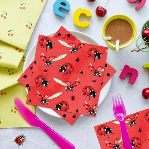 40Pcs Ladybug Disposable Paper Napkins Fancy Cute Ladybug Lunch Dinner Tableware Disposable Paper Napkin Black Red Little Lady Beetle Party Themed for Girls Boys Birthday Baby Shower Party Supplies in Saudi Arabia