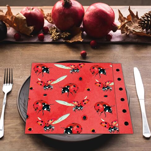 40Pcs Ladybug Disposable Paper Napkins Fancy Cute Ladybug Lunch Dinner Tableware Disposable Paper Napkin Black Red Little Lady Beetle Party Themed for Girls Boys Birthday Baby Shower Party Supplies in Saudi Arabia