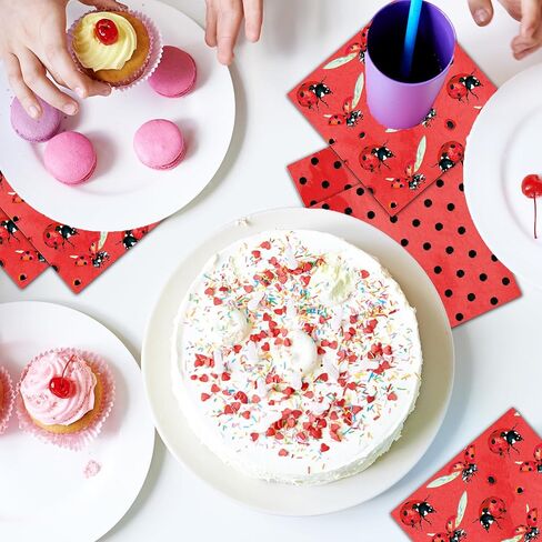 40Pcs Ladybug Disposable Paper Napkins Fancy Cute Ladybug Lunch Dinner Tableware Disposable Paper Napkin Black Red Little Lady Beetle Party Themed for Girls Boys Birthday Baby Shower Party Supplies in Saudi Arabia