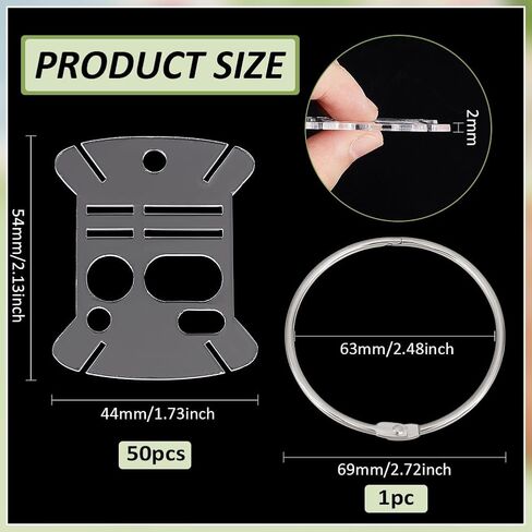 BENECREAT 50 Pcs Floss Drops, Rectangle Acrylic Embroidery Floss Bobbins with 1 Pcs Iron Hanging Ring, Sewing Thread Winding Boards for Embroidery Floss Organization and Sewing Crafts in Saudi Arabia