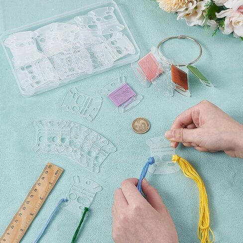 BENECREAT 50 Pcs Floss Drops, Rectangle Acrylic Embroidery Floss Bobbins with 1 Pcs Iron Hanging Ring, Sewing Thread Winding Boards for Embroidery Floss Organization and Sewing Crafts in Saudi Arabia