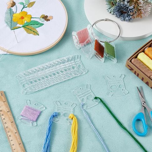 BENECREAT 50 Pcs Floss Drops, Rectangle Acrylic Embroidery Floss Bobbins with 1 Pcs Iron Hanging Ring, Sewing Thread Winding Boards for Embroidery Floss Organization and Sewing Crafts in Saudi Arabia